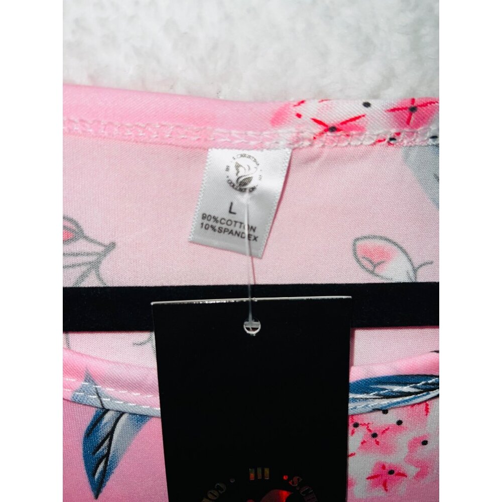 Misses Large Pink Gray Floral Short Sleeve Soft Stretch Casual Tee Shirt Dress - Picture 3 of 6
